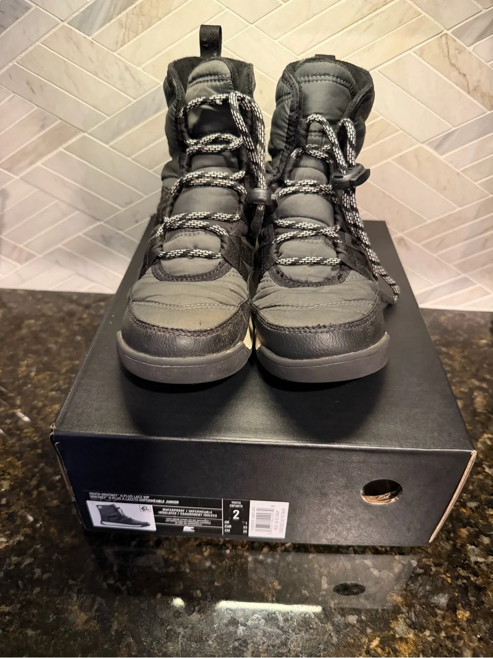 Sorel Whitney II Black Waterproof Winter Boots Youth Size 2
